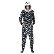 Holiday Matching Couples Costume Pajama Onesie With Socks and Mask, Ghost, Devil, and Skeleton, Black Ghost (Men), Size: S