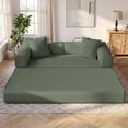 thumbnail image 6 of Exnote 78" Convertible Sofa Bed, 5-in-1 Corduroy Futon Pull Out Couch, No Assembly Boneless Sleeper Sofa for Living Room & Bedroom, Green, 6 of 8