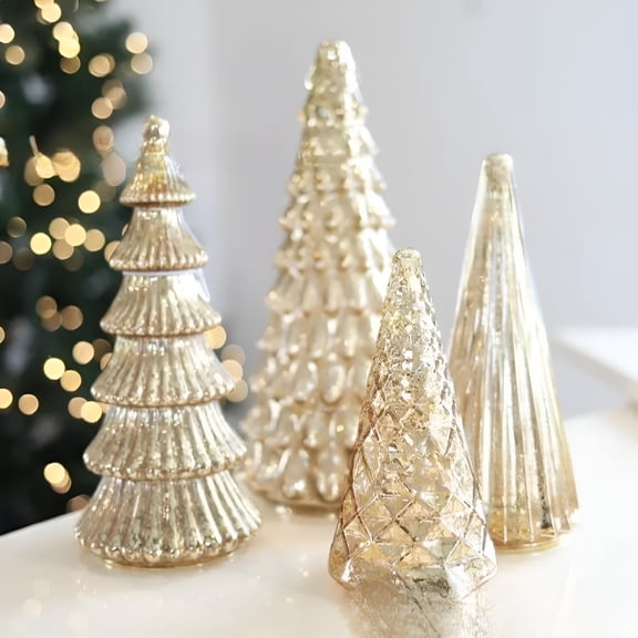 XIBUFE 2026 New Set of 5 Illuminated Mercury Plastic Christmas Trees,Christmas Centerpiece Led Tabletop Tree Figurines,Holiday Mantel Centerpiece Décor,Silver