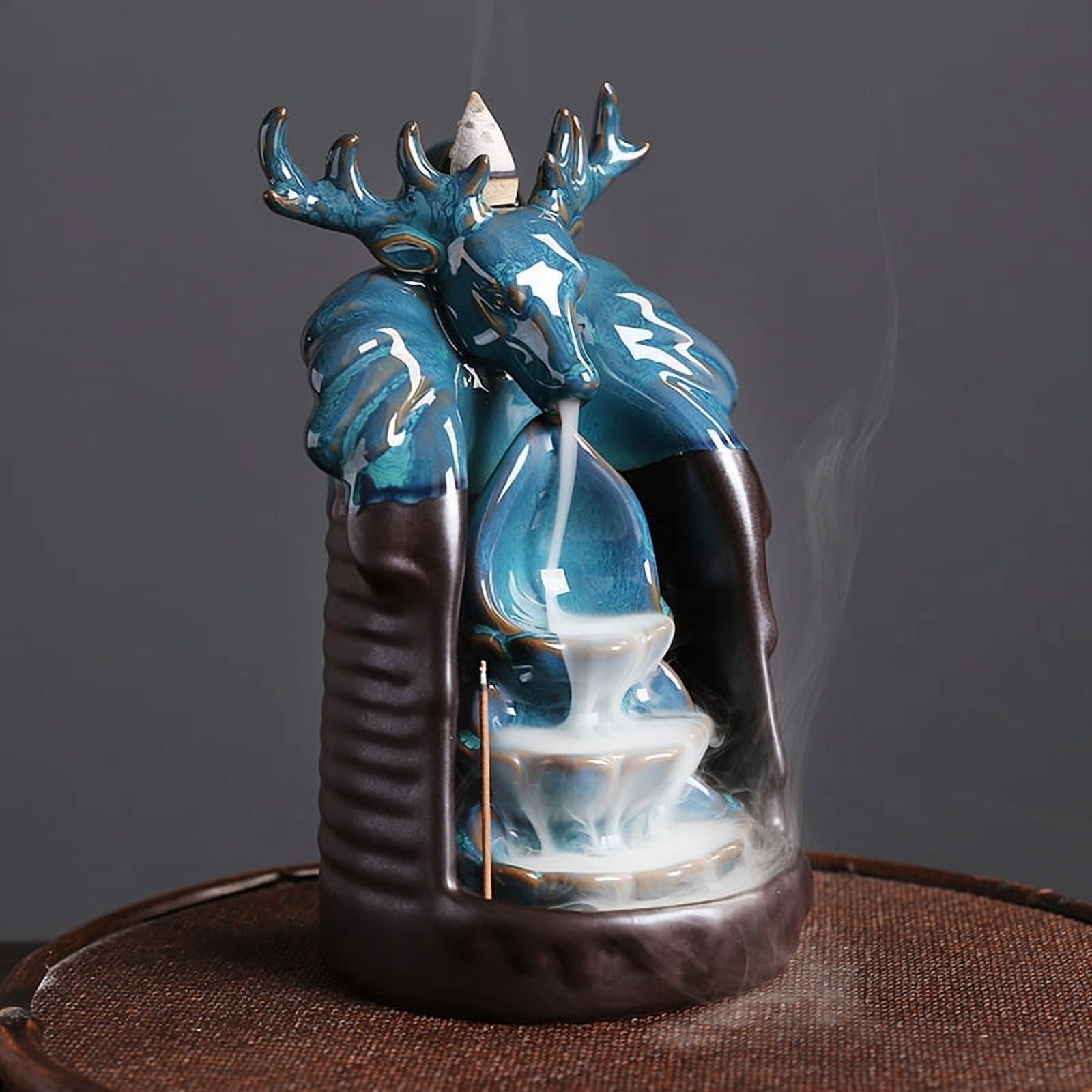 Ceramic Deer Head Reverse Flow Incense Burner Creative Smoke Incense Holder for Yoga Room Home Decoration