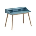 thumbnail image 2 of Mid-Century Modern Rubber Wood Writing Desk with Hutch, Blue (Malaysian), 2 of 5