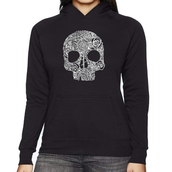 Women's Word Art Hooded Sweatshirt - Flower Skull