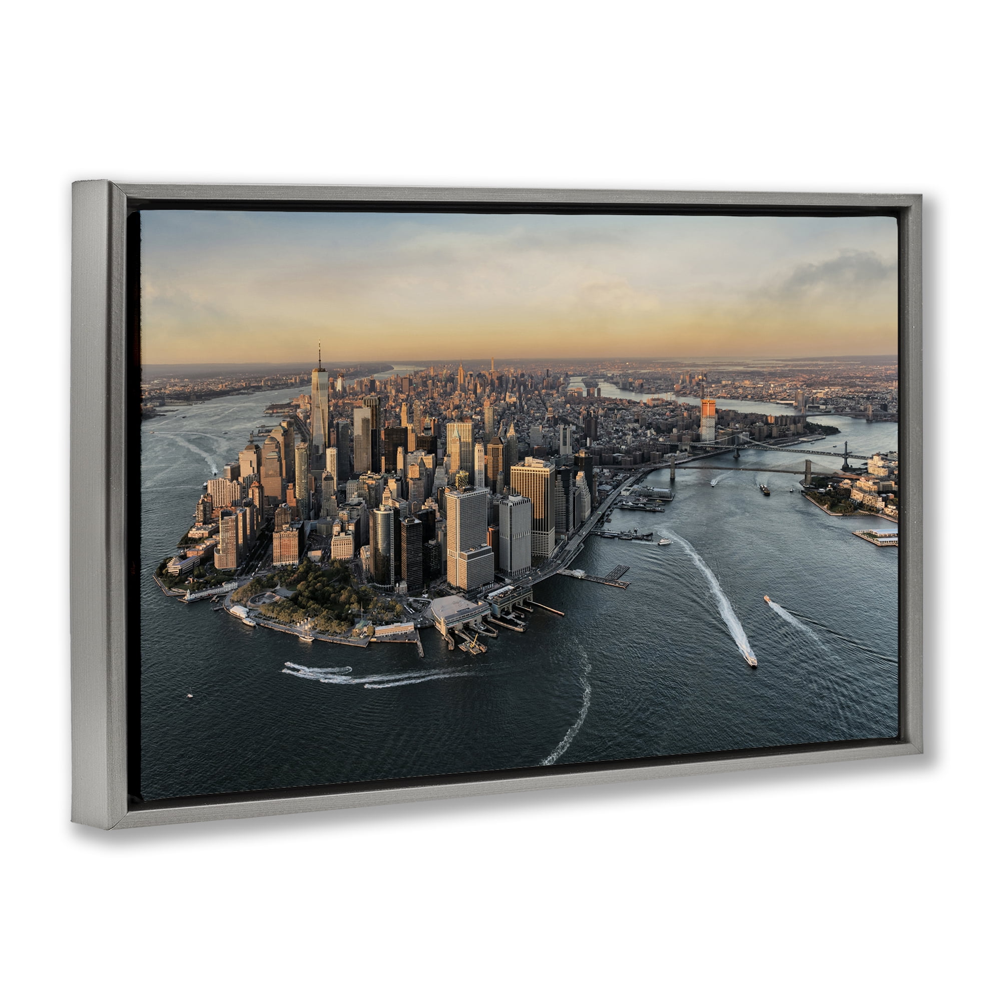 Stupell Industries Manhattan From Above Gray Framed Floater Canvas Wall Art, design by Scott Stulberg