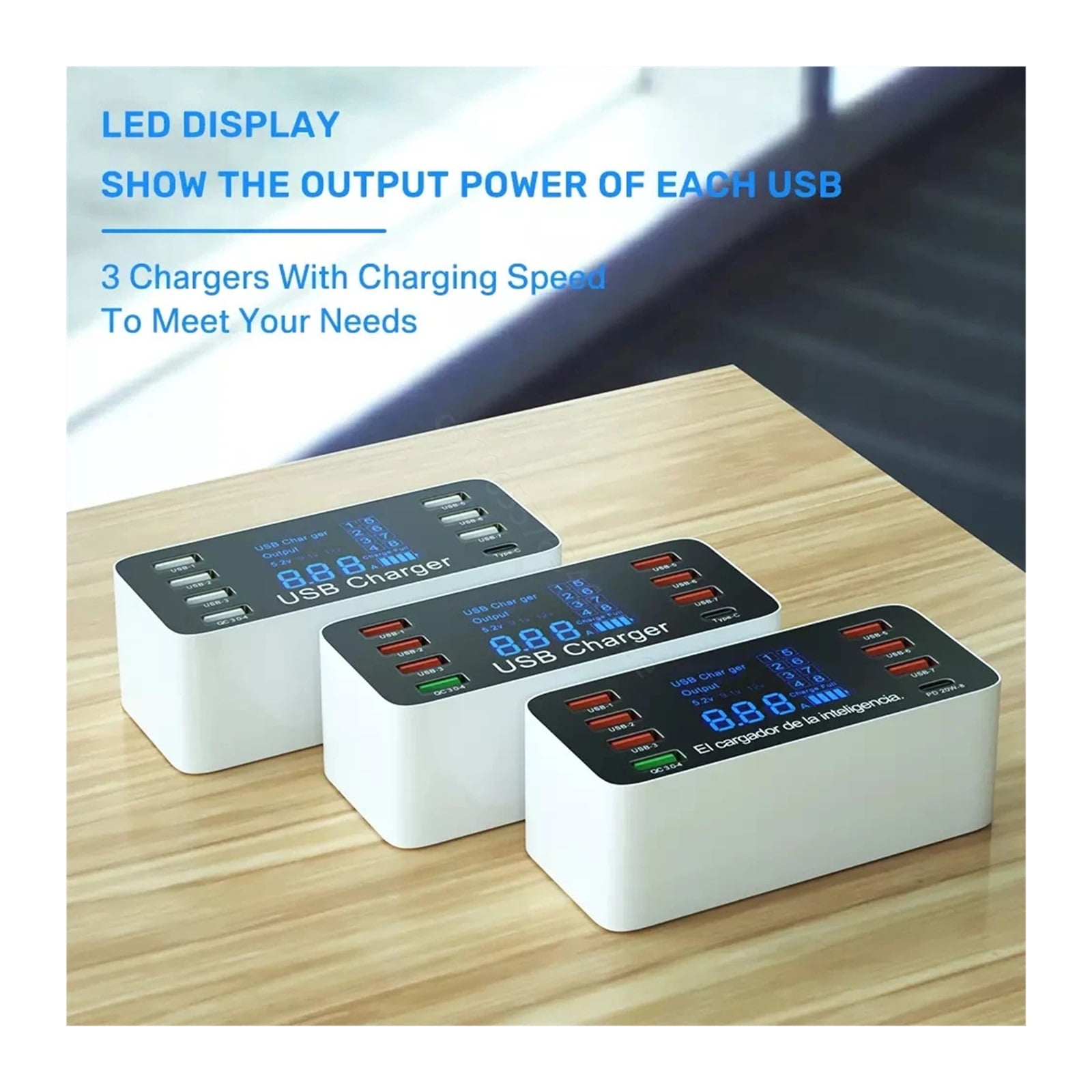 8 Ports USB Charger QC3.0 Quick Charge Phone Charger Adapter Type C 20W PD Fast Charger ,Safe and Reliable