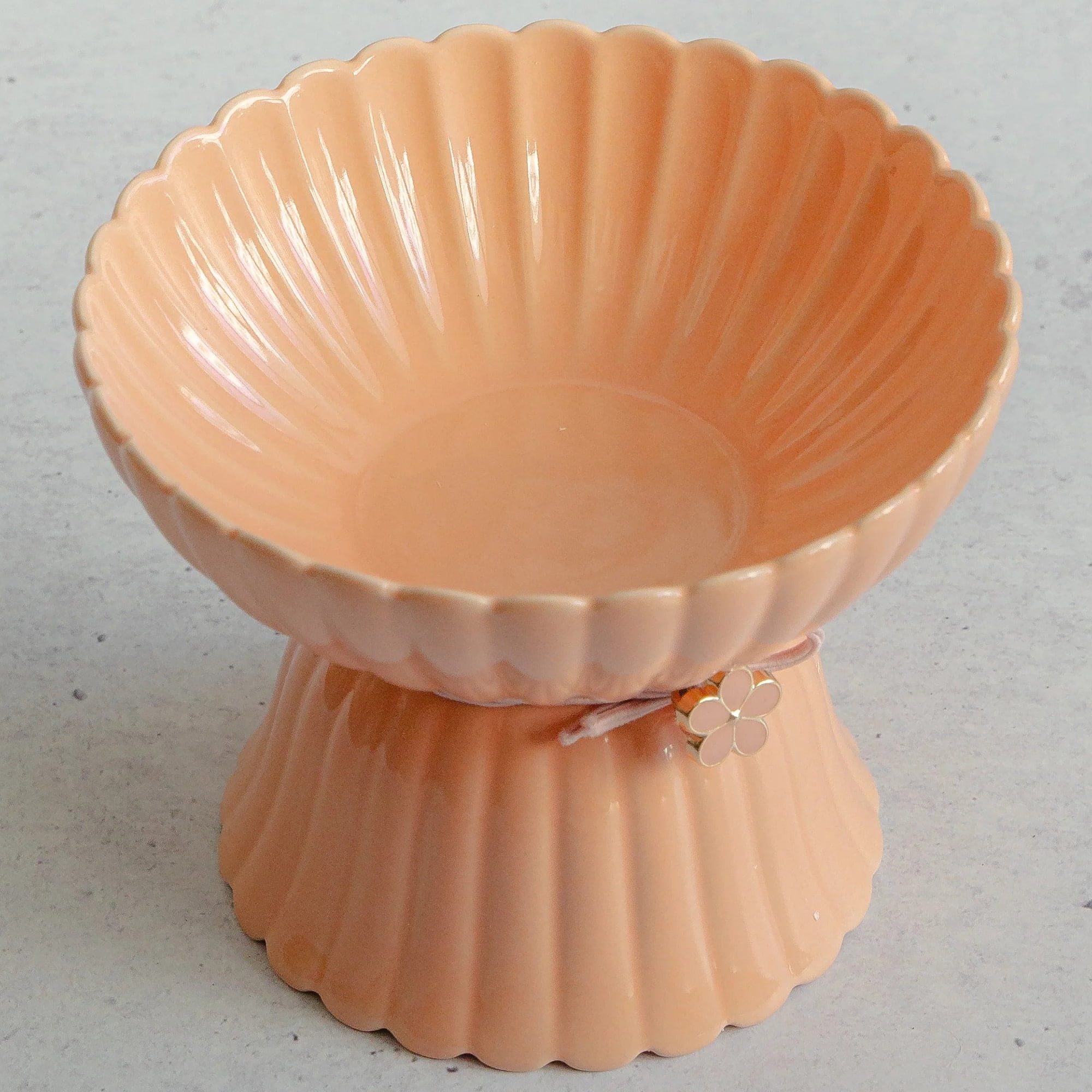 Dexypaws: Elevated Ceramic Cat Bowl - Blush Pink & Rose Gold Flower - 8.45oz, Stylish Pet Feeding Dish, Meals, Food & Water, Ergonomic Height, Raised