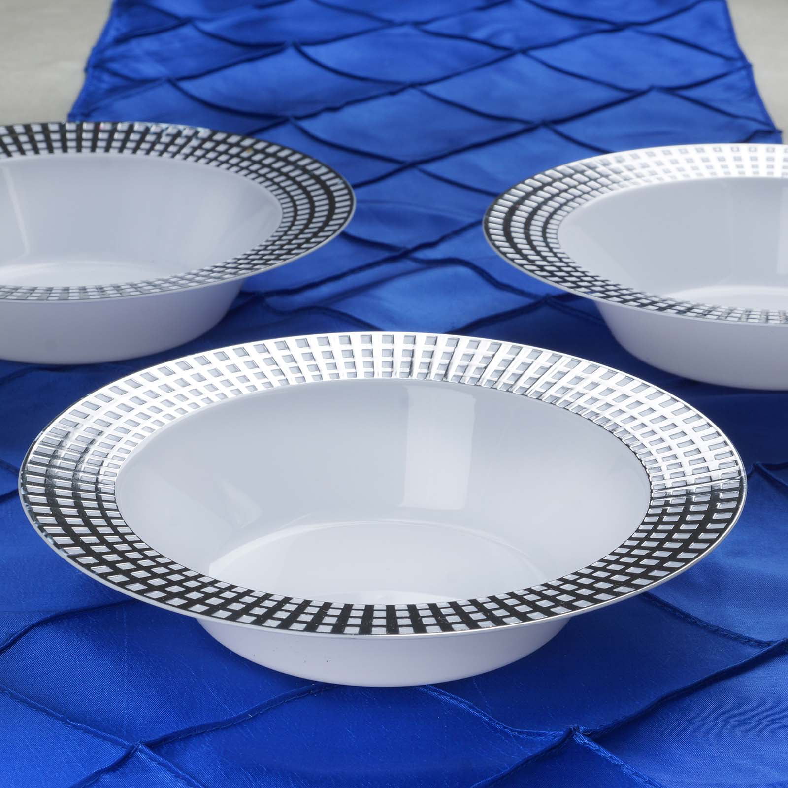 Wedding Party Disposable Plastic Bowl Dinnerware Round Bowls W/Silver Rim 12oz 