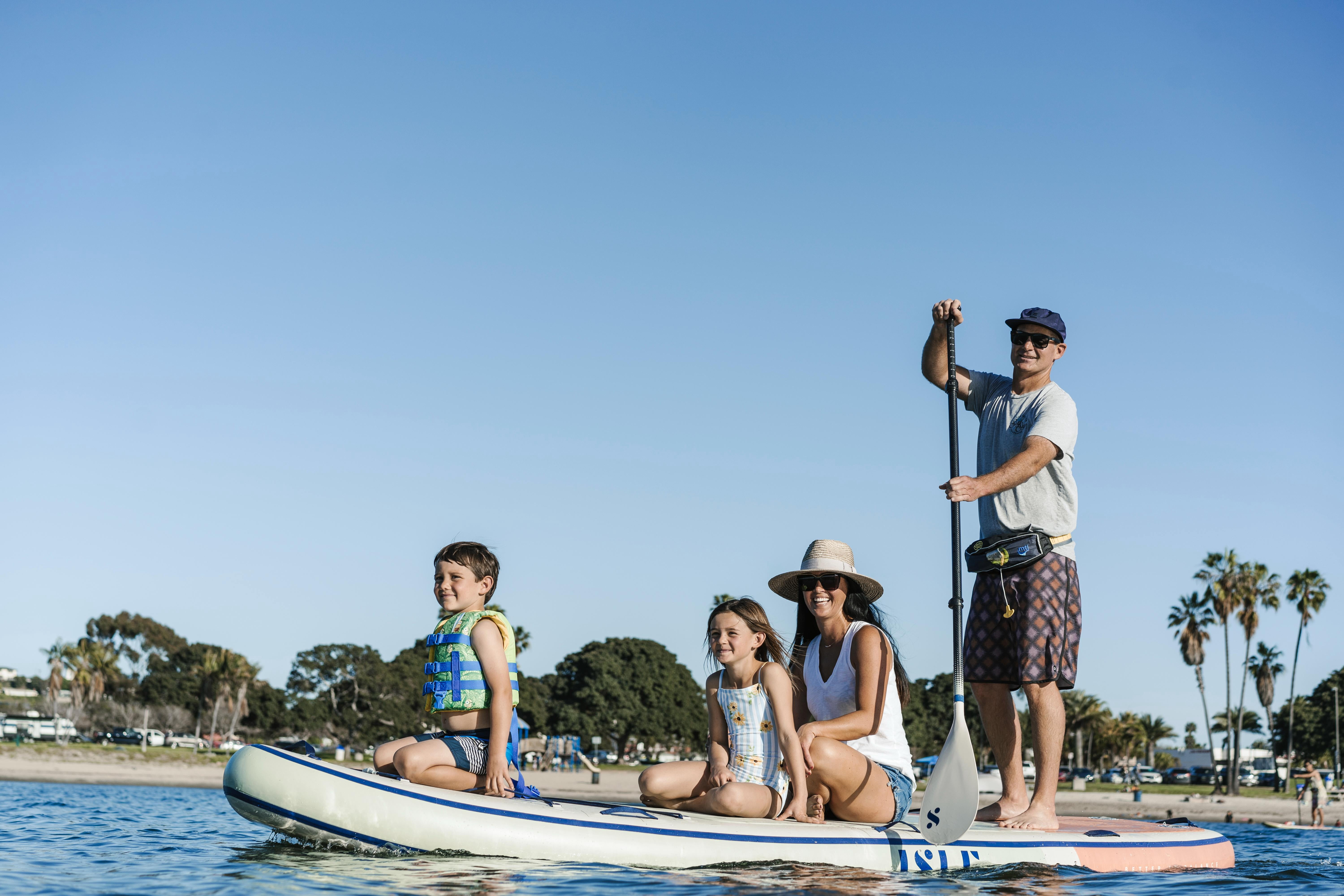 ISLE Megalodon Inflatable Stand up Paddle Board & iSUP Bundle Accessory Pack - Up to 1,050lbs Capacity—12'Lx45"Wx8" OR 15'Lx56"Wx8"(Aqua/Navy, 15')