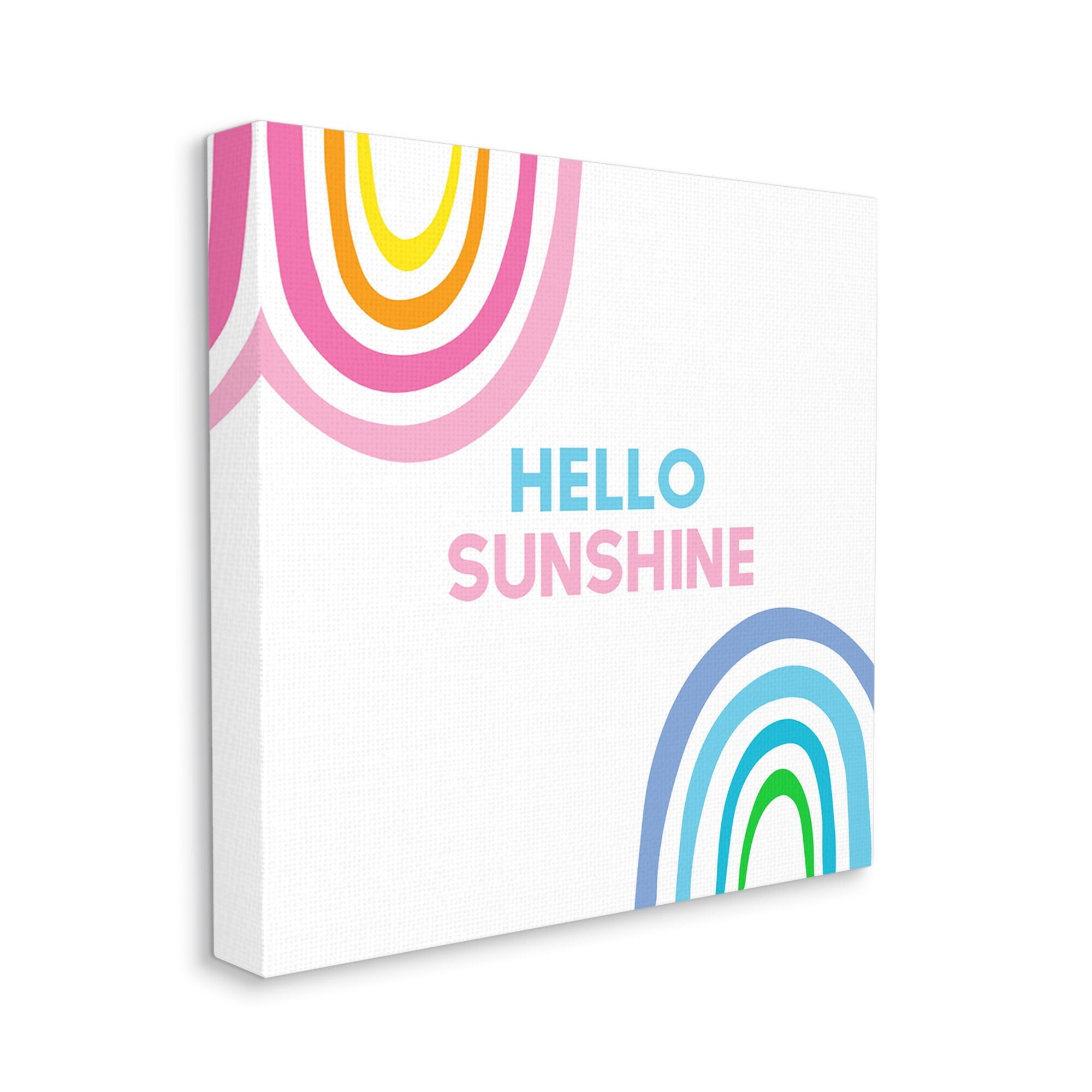 Stupell Industries Hello Sunshine Pastel Greeting Pink Blue Rainbows Graphic Art Gallery Wrapped Canvas Print Wall Art, Design by Ilene Segal