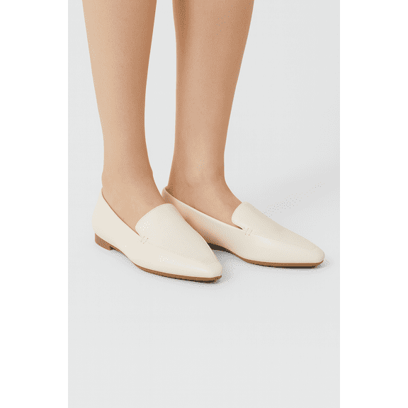 Women’s Cream Faux Leather Loafer Flats, Size 8 – Slip-On Dress Shoes for Everyday Wear