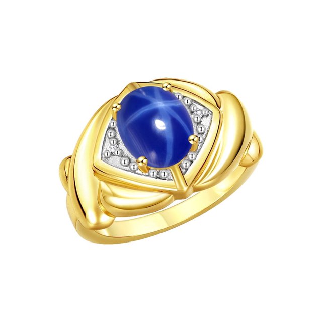 RYLOS Rings for Women 14K Yellow Gold Ring XOXO Hugs & Kisses 9X7MM Gemstone & Diamond Ring Blue Star Sapphire Jewelry for Women Size 9