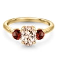 thumbnail image 3 of Gem Stone King 1.74 Ct Oval Peach Morganite Red Garnet 18K Yellow Gold Plated Silver Ring, 3 of 6