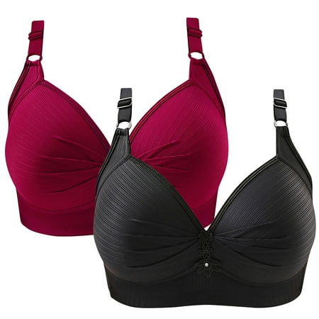 Crunowin Women s Plus Size Bra 2 Pack  Fashion Solid Color Push Up Full Coverage Wire Free Comfort Everyday Underwear Black L
