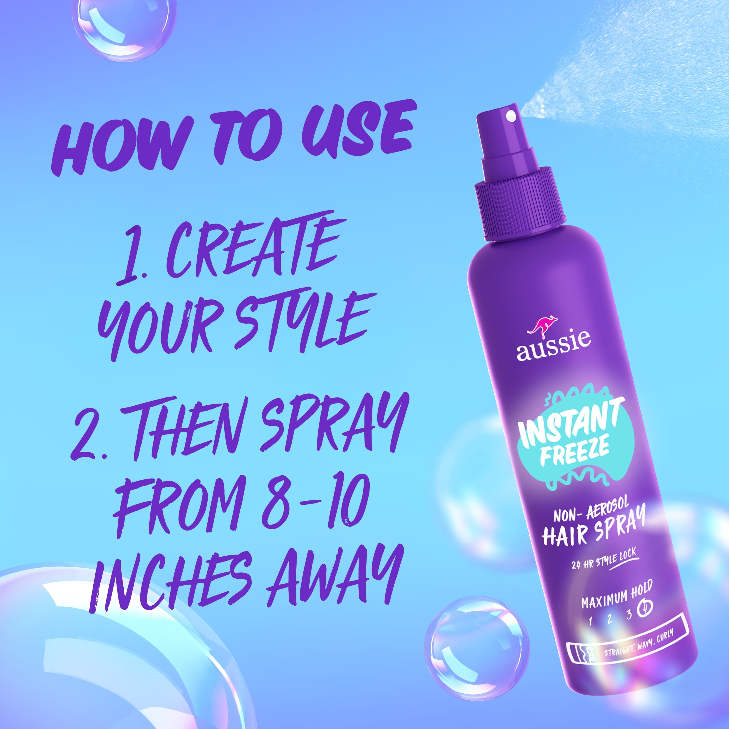 3 NEW Aussie Instant Freeze Hair Spray Non-Aerosol 24 Hour Maximum Hold 8.5  Oz