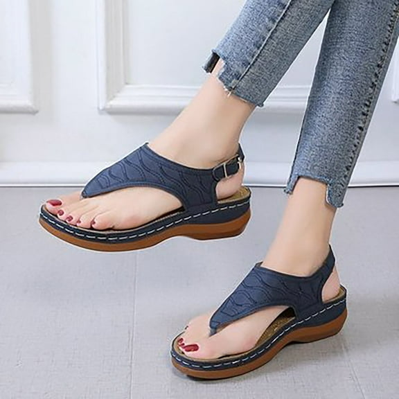 asdoklhq Slippers for Women Indoor and Outdoor,Wedge Sandals Casual Women's Shoes Embroidered Flip-flops Women's Sandals