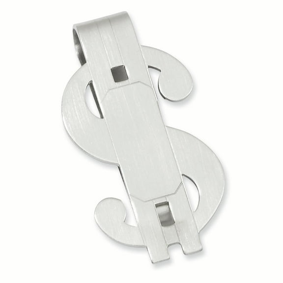 Rhodium-plated Satin Finish Dollar Sign Money Clip