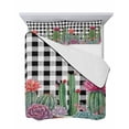 thumbnail image 7 of Quilts Twin Size Bedding Set, Cactus Tropical Watercolor Lightweight Quilted Comforter, Black Buffalo Plaid Summer Soft Reversible Bedspread Coverlet with Pillow Covers for All Season, 68" x 86", 7 of 7