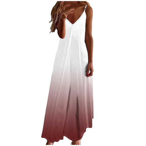 Zpanxa Summer Sleeveless Dress for Women V Neck Casual Floral Print Spaghetti Strap Beach Dress