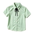 thumbnail image 4 of ZToonmas Girls Solid Peter Pan Collar Short Sleeve Uniform Shirt with Ribbon Bow Tie for 1-18 Years Old Kids Teens Breathable Preppy School Blouse for Back to School, 4 of 9