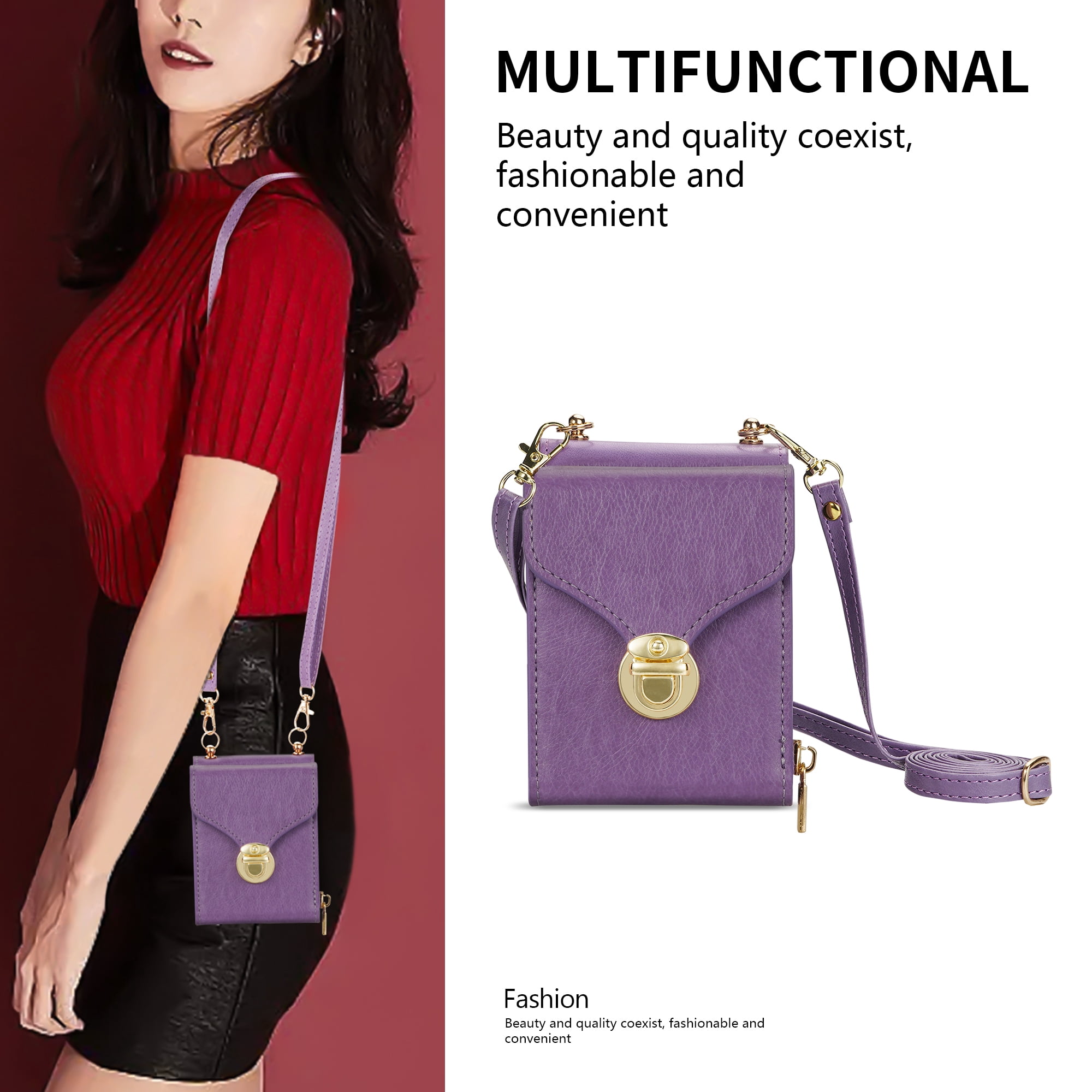 Handbag Wallet Case for Samsung Galaxy Z Flip 6 with Shoulder Strap, with Back Card Slots Holder PU Leather Magnetic Snap Zipper Flip Purse Shockproof Phone Cover for Galaxy Z Flip 6 - Purple