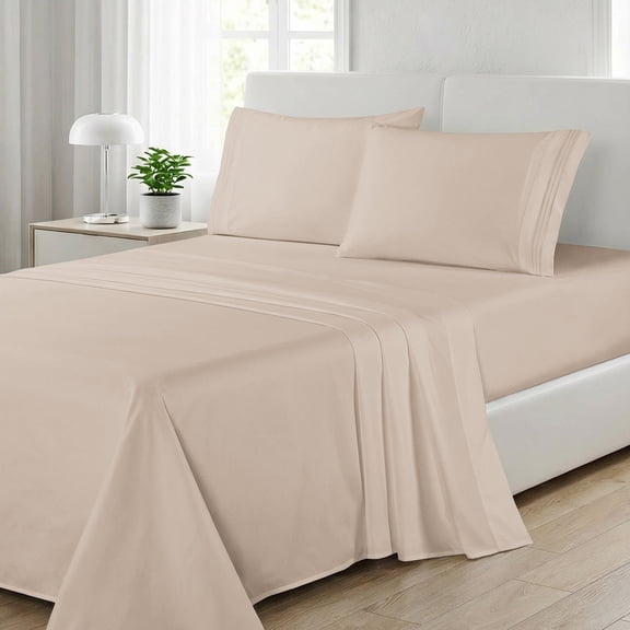 Elegant Comfort 1800 Series Microfiber Bed Sheets 6-Piece Set, Deep Pocket, Queen, Beige