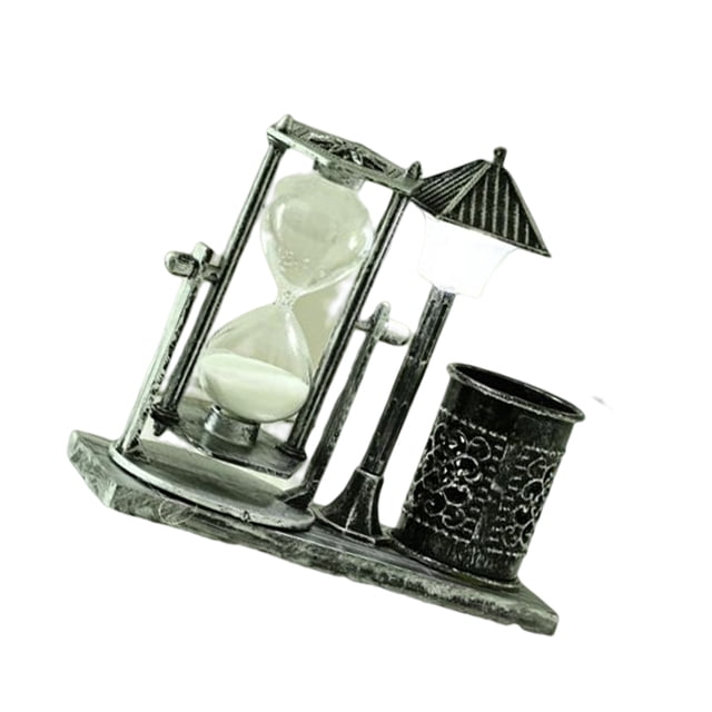 Inteprter Lámpara organizadora de bolígrafos de reloj de arena, soporte de bolígrafo con temporizador de arena Retro antiguo, adornos decorativos, Iluminación y accesorios astilla blanca Inteprter HA027012-02