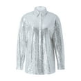thumbnail image 2 of Musuos Women Retro Casual Long Sleeves V-neck Solid Color Sequined Shirt Tops for Party, 2 of 10