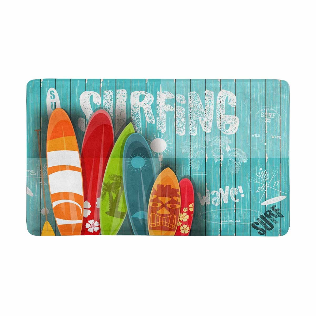 MKHERT Summer Surfboard Poster in Vintage Style on Blue Wooden Doormat