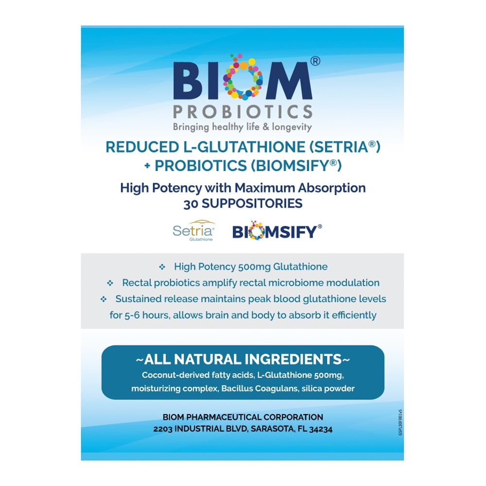 Biom Probiotics High Potency L-Glutamine 500mg (Setria Brand)+ Probiotic for Women, 30 Suppositories