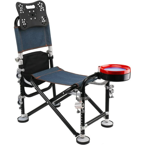 VibrantEcho Fishing Chair, Portable Chair, Camping Chairs, 13 Gear Rise Fall 21cm Adjustment Fishing Chair with Backrest Rod Holder Folding Fishing Deck Chair Fisherman Gift (Black)