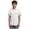 thumbnail image 6 of DeHolifer Boys Girls Shirts Cotton Linen Button Down Lapel Summer Trendy Comfy Solid Color Short Sleeve Blouse Shirts with Pocket,White,7 Years, 6 of 7