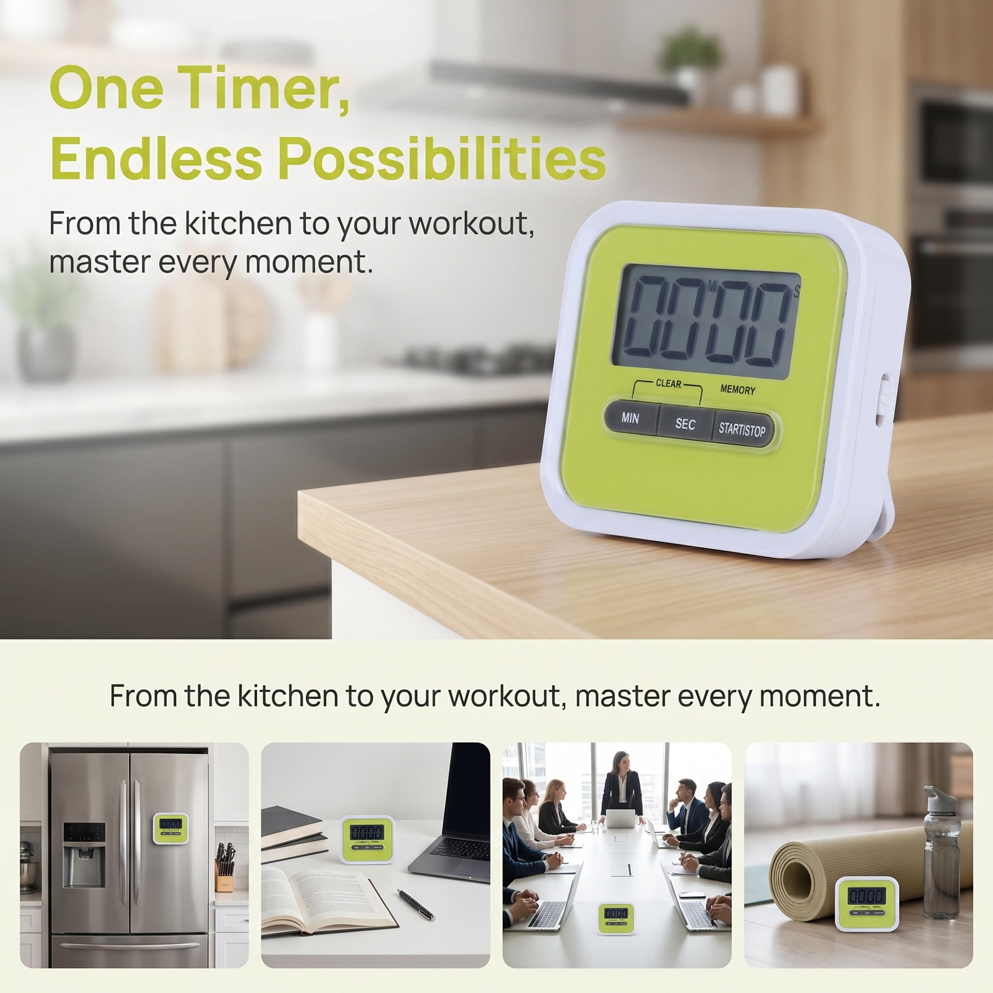 Unique Bargains Digital Loud Alarm Magnetic Backing Home Timer Yellow
