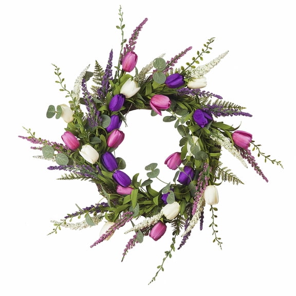 Enova Home 18" Mixed Tulip Artificial Flower Wreath
