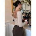 thumbnail image 3 of Womens Crewneck Long Sleeve Shirt Double Lined Basic Tees Side Ruched Going Out Crop Tops Gray S, 3 of 7