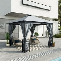 Outsunny 11' x 13' Patio Gazebo, Double Roof with Netting & Curtains