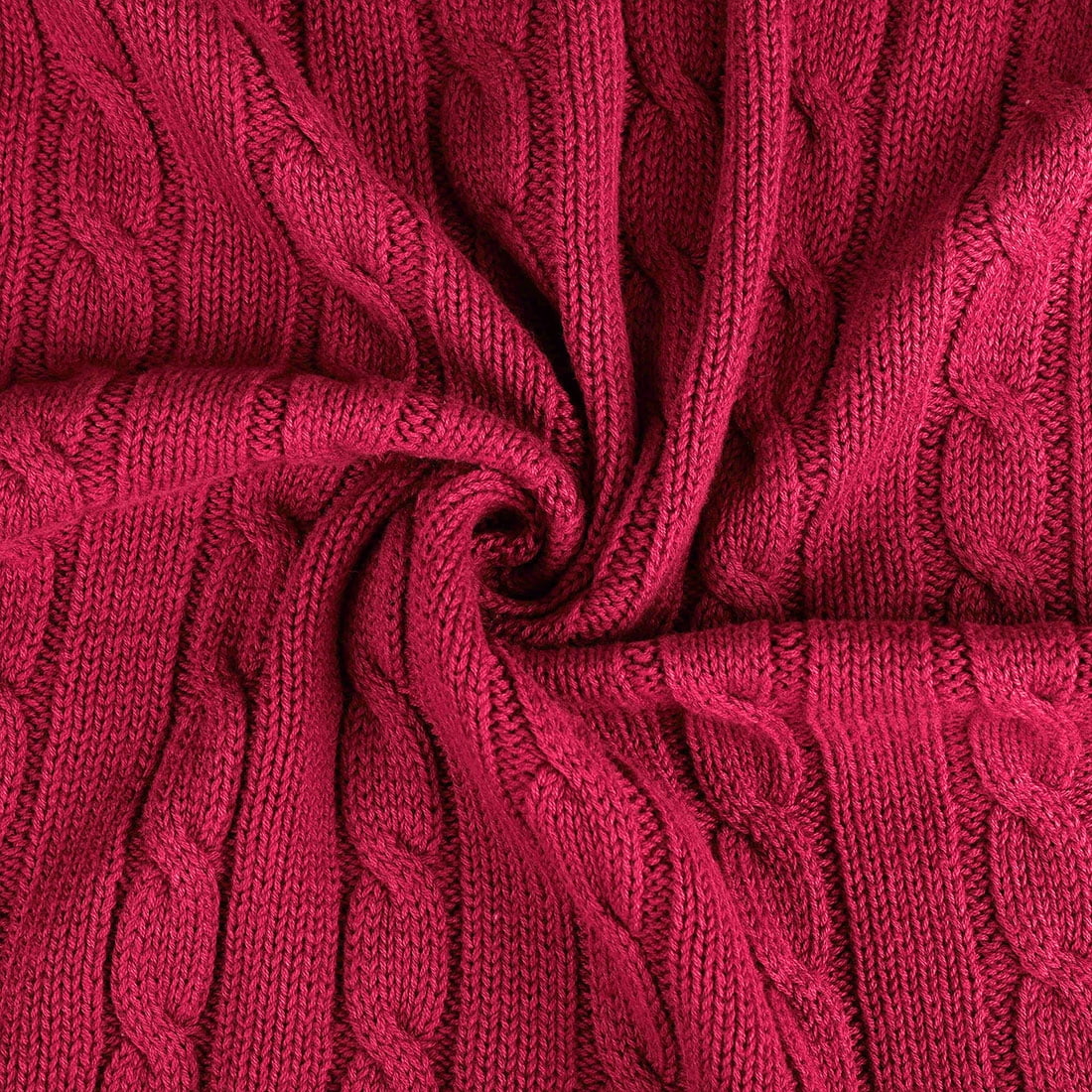 Unique Bargains Soft 100% Cotton Cable Knitted Throw Blanket For Couch Cardinal 50" x 60"