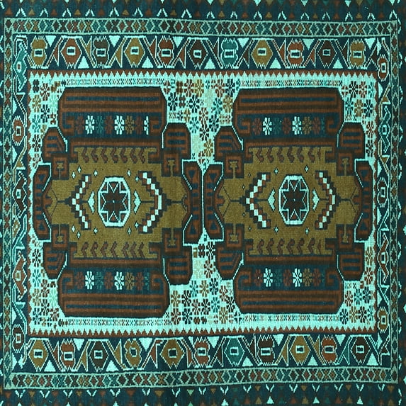 Ahgly Company Indoor Square Persian Turquoise Blue Traditional Area Rugs, 3' Square