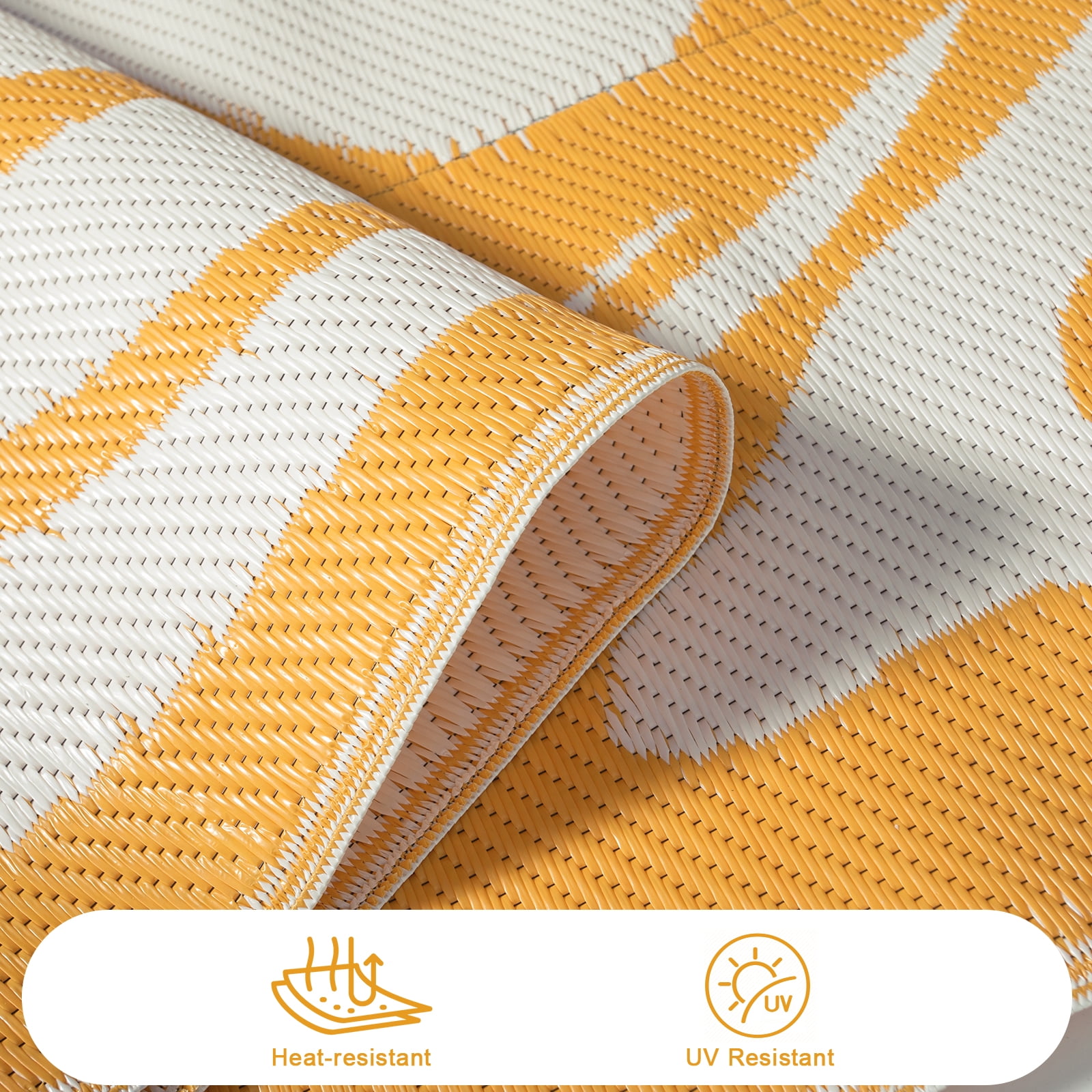 Lahome 6'x9' Outdoor Camping Rug - Waterproof Reversible Straw Mat,Abstract Floral Pattern for Camper, Garden & Beach (Orange)