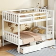 thumbnail image 3 of Newest Twin Over Twin Rubber Wood Bunk Bed with 2 Drawers, Convertible into 2 Twin Beds, Twin Size Bunk Bed with Ladder and Safety Guardrails ,White, 3 of 10