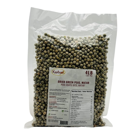 Kasturi Green Peas Whole Dried Marrowfat Peas (Vatana/Matar) High Protein, Fiber-Rich Pulses Non-GMO, Vegan & Gluten-Free Ideal for Curries, Soups, Stews, Snacks & Meal Prep (4 Lbs /1.81 Kg /64 Oz)