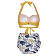 thumbnail image 3 of Women Vintage Swimsuit Two Piece Retro Halter Ruched High Waist Print Bikini Set, 3 of 7