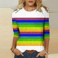 thumbnail image 2 of FAIWAD T-Shirt Femme à Blocs de Couleur Manches 3/4 Col Rond chandail-Over Haut Été Tendance à Rayures Imprimées Blouses, 2 of 4