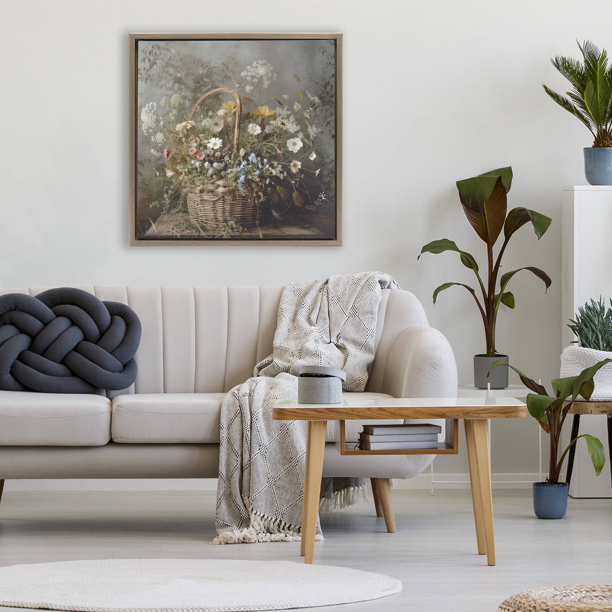 Stupell Industries Rustic Basket with Flowers Brown Framed Floater Canvas Wall Art, design by Lazar Studio