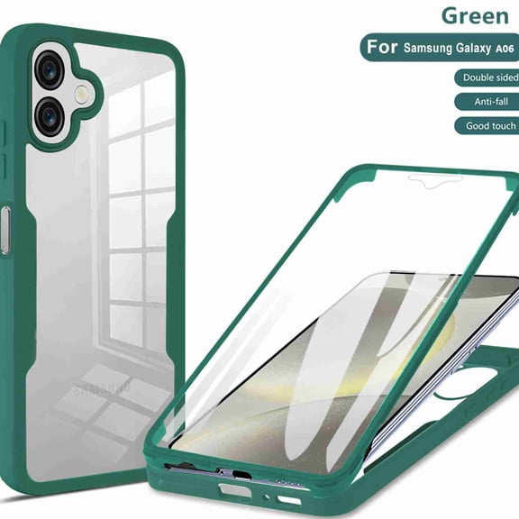 Dteck Clear Case for Samsung Galaxy A06 (2024), With Soft PET Screen Protector Full Body Protection Hard PC Back Shell Soft TPU Bumper Shockproof Rugged Cover, Darkgreen