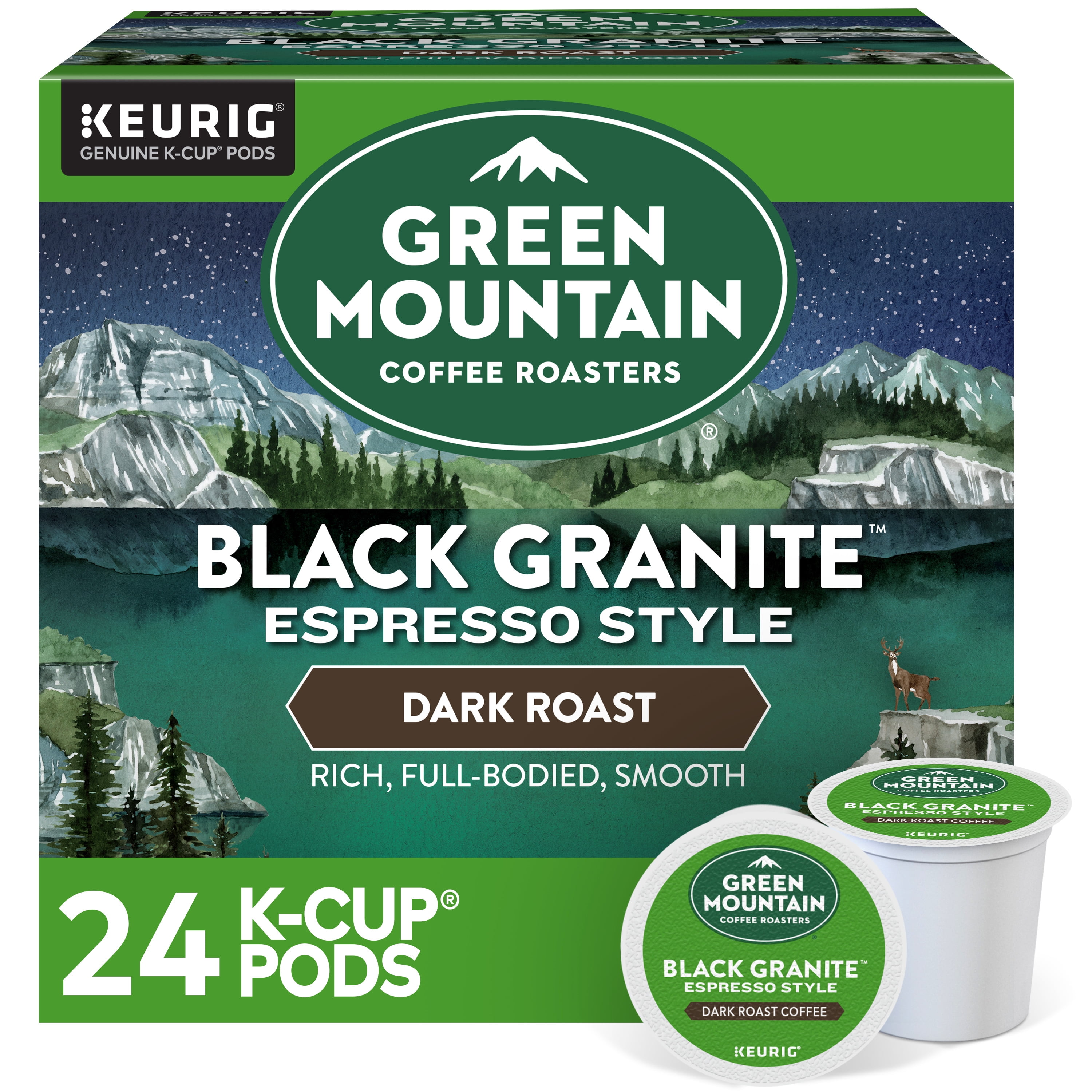 Green Mountain Coffee Roasters Black Granite, Keurig Single Serve K-Cup Pods, Espresso Style Dark Roast, 24 Count