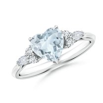 ANGARA Natural Heart-Shaped Aquamarine Engagement Ring with Diamonds in 925 Sterling Silver for Women (Size-7mm) | March Birthstone, Anniversary, Jewelry Gift for Women | Natural Aquamarine Ring