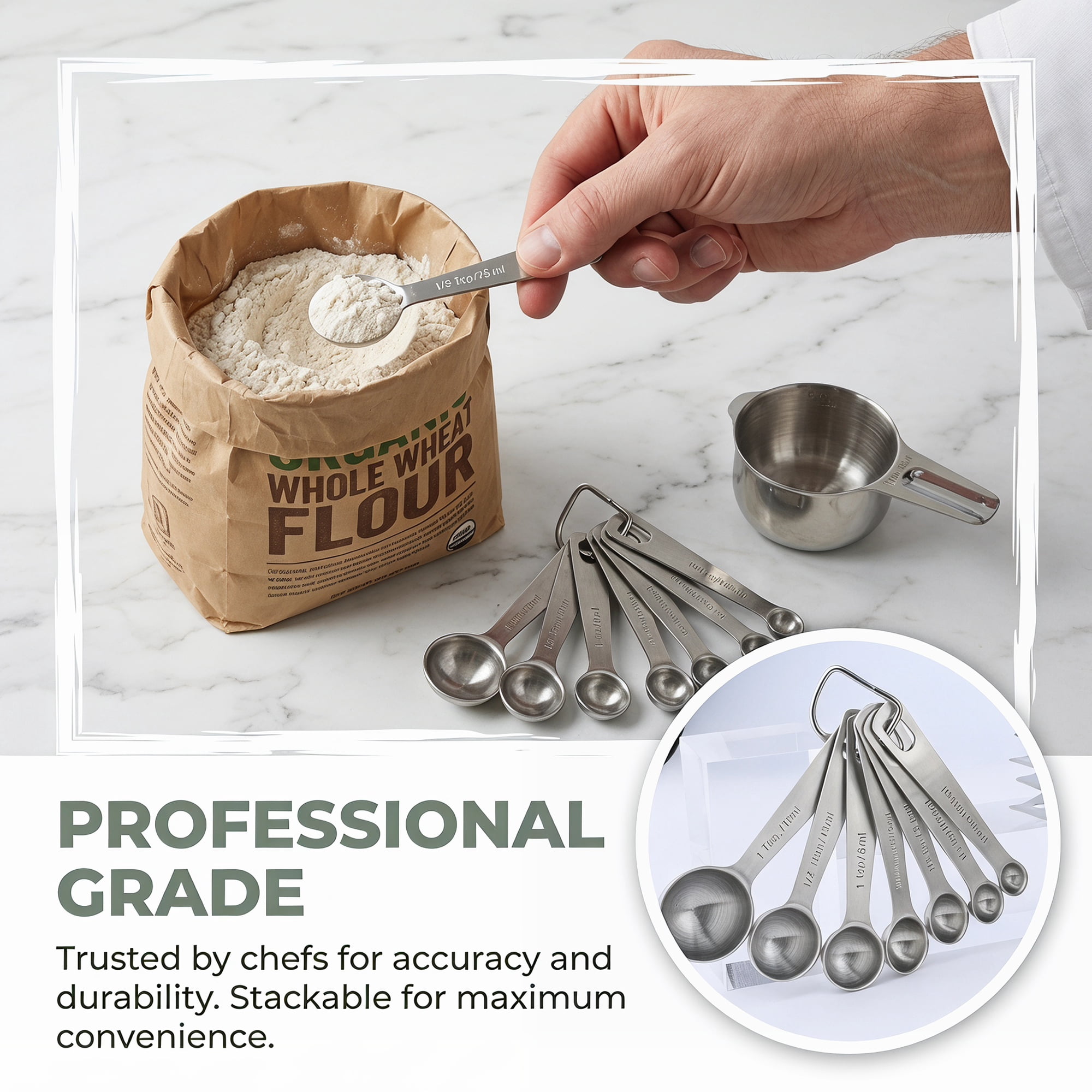 Unique Bargains Stainless Steel Measuring Stackable Cups Spoons Set Silver 15Pcs
