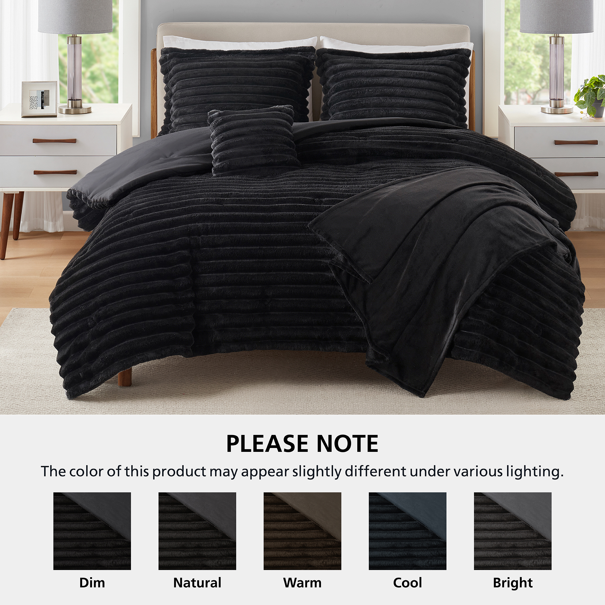 Mainstays King Comforter Set, 5-Piece, Black Plush photo 7