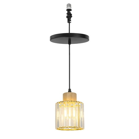 

KAYYELAMP Hanging Light Crystal Lampshade Wooden Base E26 Connection Modern Pendant Lamp Replacement Downlight for Kitchen Island Dining Table Loft(No Bulb)