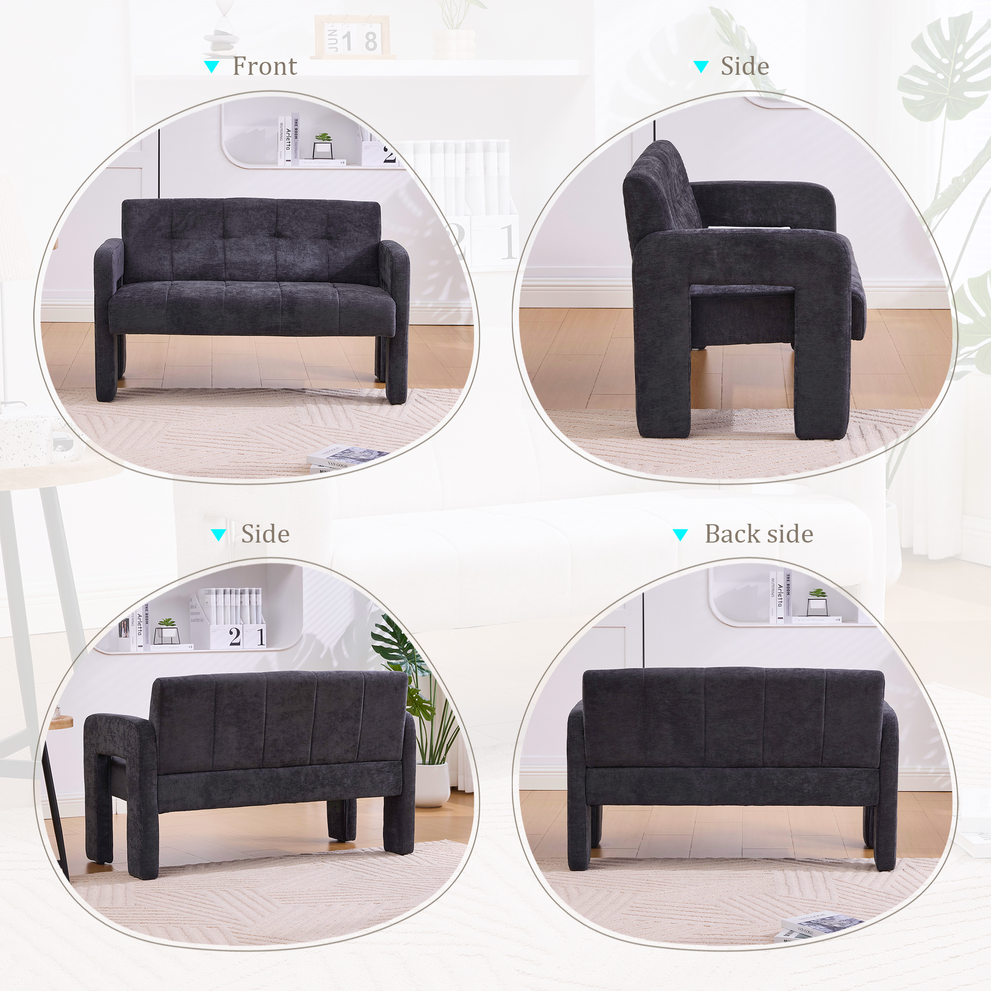 Small Comfy Sofa Mini Loveseat Couch 2-Seater Futon Sofa Chair, 46.85" Chenille Nordic Modern Upholstered Love Seats Couches for Living Room Bedroom Dorm Apartment
