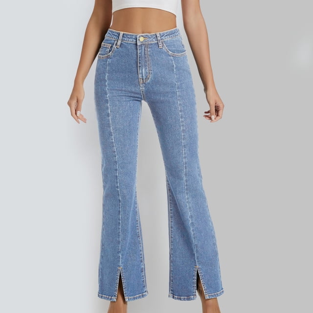 WILLBEST Jeans Acampanados de Cintura Alta para Mujer: Pantalones Elásticos de Corte Acampanado con Pernera Ancha y Bajo Dividido para Un Estilo Informal. Extra Grande